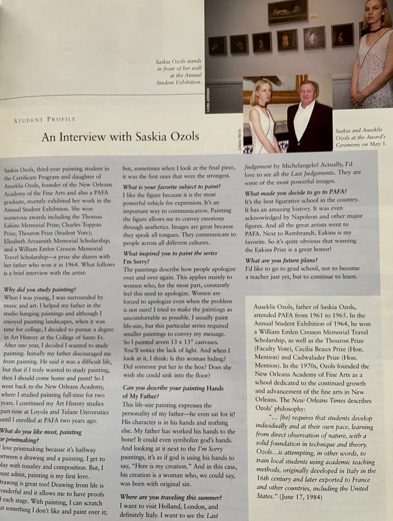 Read more about the article Saskia Ozols, the Pennsylvania Academy of Fine Arts & the New Orleans Academy of Fine Arts